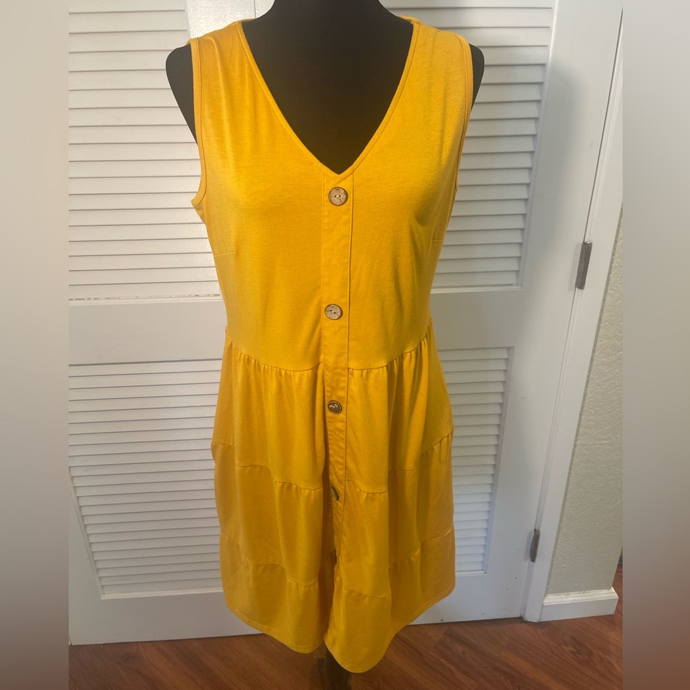 Mustard Sleeveless Cotton Summer Dress ( Large) w/ Pockets